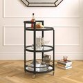 Henn & Hart Hause Round Blackened Bronze Bar Cart with Mirrored Shelf BC0105